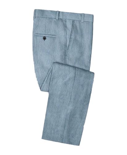 Men's 2 Pieces Searsucker Pinstripe Suit Casual Solid Six Button Blazer Slim Fit Single Breasted Jacket Trousers Set3