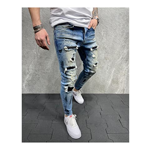 ZCFXJiTuanYZ Men's high-end Slim-Fitting Ripped Leg Pants Fashion Jeans Men,NO.24