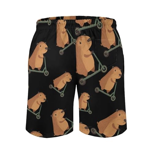 Cute Capybara Riding Scooter Beach Shorts for Men Swim Trunks Quick Dry Bathing Suit Drawstring Hawaiian Short2