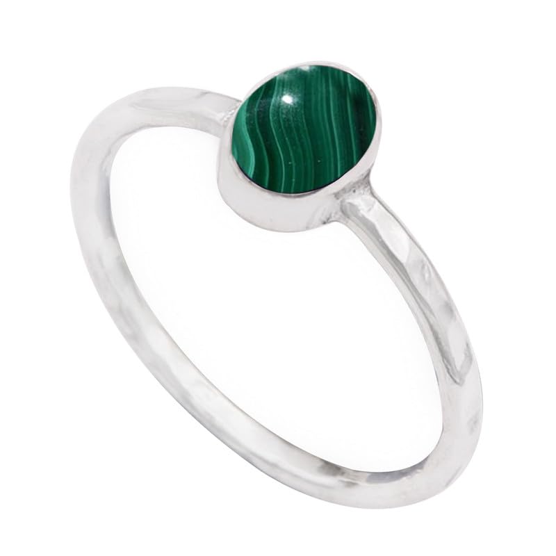 JEWELSTREZORO TSR336AA - Anillo de plata de ley 925 maciza con piedras preciosas de granate, para hombres y mujeres, hecho a mano, O 1/2, Metal Piedra preciosa., Malaquita