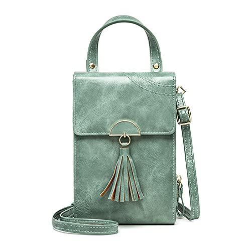 Sac à bandoulière pour téléphone avec 4 emplacements pour cartes en cuir véritable pour femme, petit sac à bandoulière multi-compartiments avec bandoulière, Vert Cover
