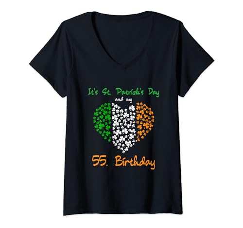 Mujer 55th Birthday Love Irish Shamrock St. Patty's Camiseta Cuello V