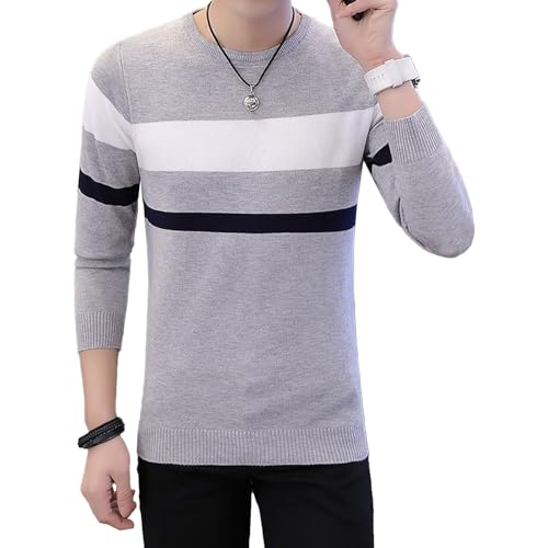 Pull rayé à col rond pour homme ajusté et léger | Tendance décontractée chic