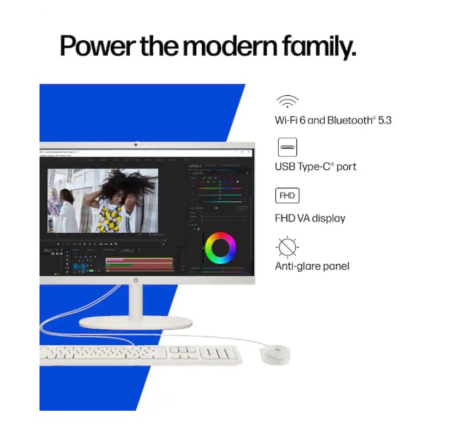 Image of HP 21.5 inch FHD All-in-One Desktop Computer, Intel Quad-Core Processor, 8GB DDR5 RAM 640GB Storage (128GB UFS+512GB Docking Set), Windows 11, Wired Keyboard and Mouse, NLY Earphones, Cashmere White