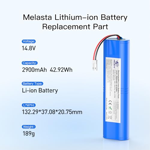 melasta 2900mAh Li-ION Akku für iLife Zaco V5s Pro,V5s V4,V3s Pro, V4, V40, V50, V5s Pro, V5x, V80, V8s, V85, X750 Serie, Ersatz für iLife Staubsauger 18650B4-4S1P-AGX-2 Akku.(14.4V / 2900mAh)