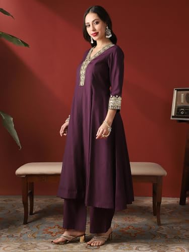 Image of Globus Women Kurta Set (8909389015365 Purple L)