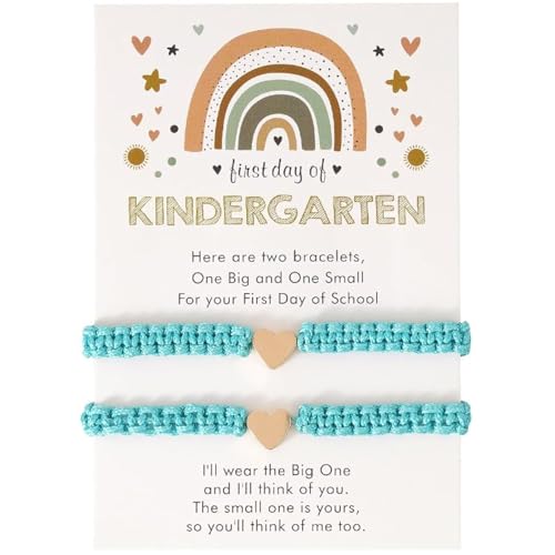 First Day of School Bracelets Matching Heart Bracelets for Mom and Daughter Back to School Bracelets for 2 Braided Adjustable Charm Bracelets Jewellery Present