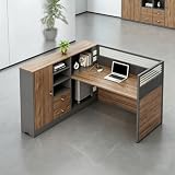 Modern Office Cubicle Workstation Desk with Tempered Glass Privacy Panels, USB Charging Hub & Storage Cabinet, Modular Office Desk System for Commercial Workspace (C - Left, 1P)