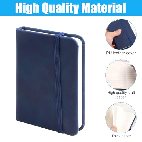 3 Stück Kleines Notizbuch A7, Mini Notizblock mit Gummiband, A7 kleine Pocket Notizbuch, Dickes Papier blaues Leder Notizheft Gesamt 300 Seiten,Für Tagebuch, Schule, Arbeit, Reisetagebuch,Tagesplaner