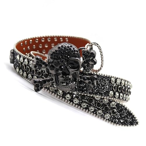 Rivet Leather Belts Shiny Crystal Skull Decoration Adjustable Grommet Buckle Punk Rock Style Fashion Jeans Belt2