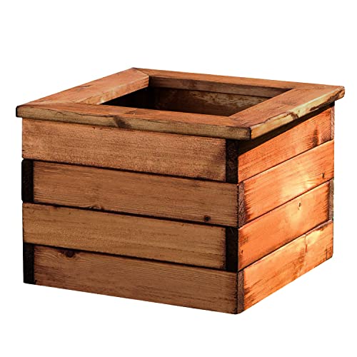 HORTICO Wooden Planters for Garden Square Plant Pots Outdoor H31.5 L41.5 W41 cm, 53.6L, Made in the UK