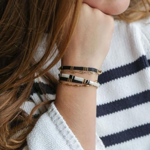 Image of KELITCH Women Stretch Bracelets Pearl Charms Tila Shell Beaded Friendship Bracelet