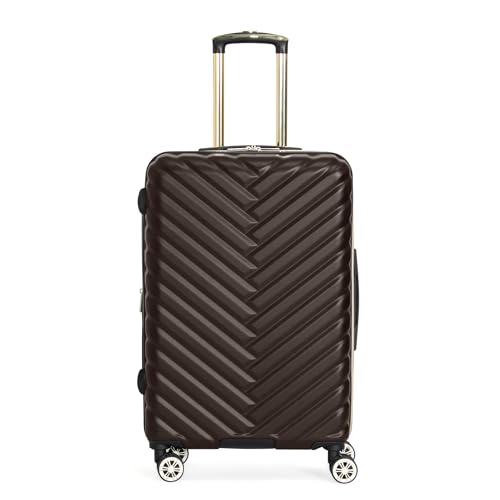 Image of Kenneth Cole REACTION Madison Square Lightweight Hardside Chevron Expandable Spinner Luggage, Chocolate Brown, 24-Inch Checked, Kenneth Cole Reaction Women's Madison Square Hardside Chevron Expandable