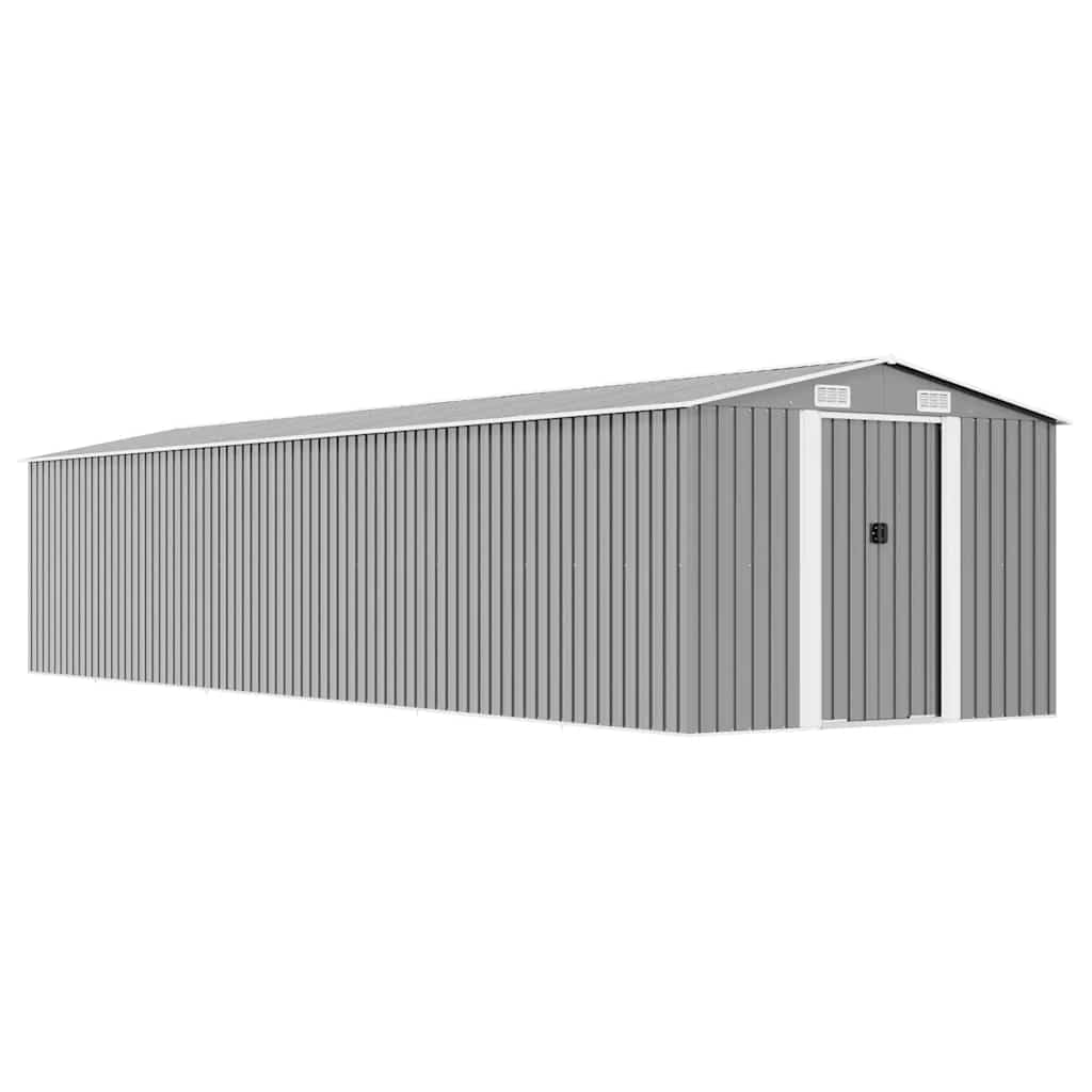 Casetta porta attrezzi grigio 257 x 779 x 181 cm in acciaio zincato con doppie ante scorrevoli per utensili e mobili da giardino, robusta casetta in acciaio con ventilazione