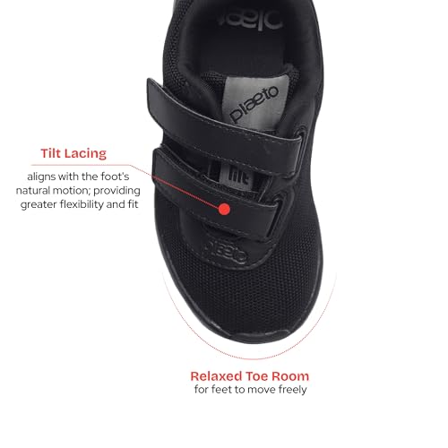 Image of Plaeto Aspire Unisex Black School Shoes for Boys and Girls | Uniform Shoes for Kids | Tilt Lace up Closure, Breathable Upper | Multiplay Sports Shoes - Girl | Boy | Child | Kids School Shoes Black