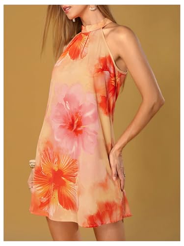 Image of Floerns Women's Sleeveless Floral Print Sundress Halter Neck A Line Short Dress
