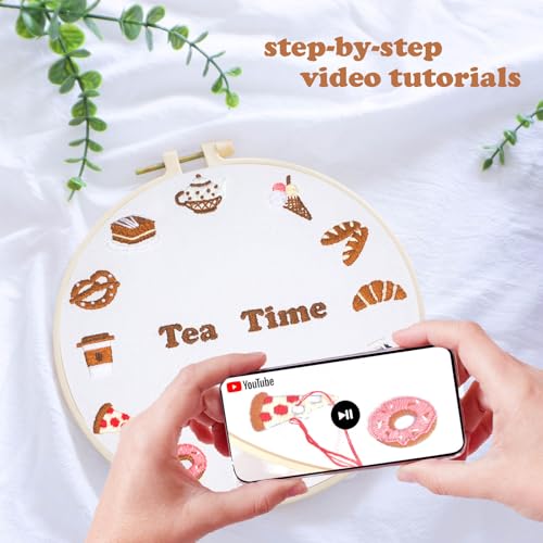 Image of Topapfo Advanced Embroidery Kit with Beginner Tutorials, Clock Funny Embroidery Patterns with Hoops Thread Needles Threaders