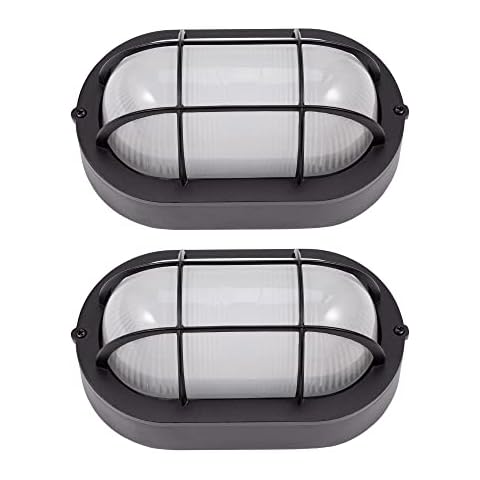 GRUENLICH LED Bulkhead Light, Flush Mount for Wall or Ceiling, 6W, 520 Lumen, Dimmable 5000K Daylight White, Aluminum Housing, Outdoor Rated, Black Finish, 2-Pack Cover