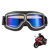 Motocross Brille Windproof Motorcycle Goggles, Vintage Adjustable PU Leder Sonnenbrillen, Retro Radbrille, Helmbrille, Crossbrille, Mountainbike Brille, Fahrrad Brille, (Schwarzer Rahmen+bunte Gläser)
