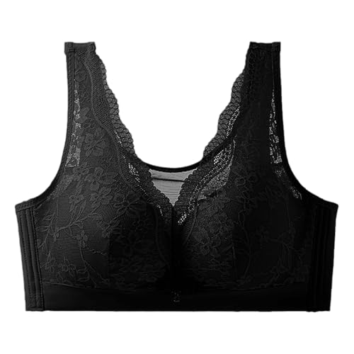 BILIKEYU Sujetador para mujer, ligero, sexy, ajustable, de encaje, tamaño grande, sin aros, ropa interior de encaje, transpirable, suave, sin aros, Negro , 95CD