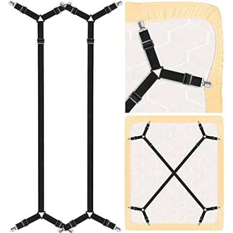 Kelofty Fitted Bed Sheet Clips Bed Sheet Straps Keep Sheets in Place, Sturdy Thickened Bands Bed Sheet Suspenders, Diagonal Stretch Bed Sheet Holder Straps, Bed Sheet Fasteners Clips for Bedding Cover