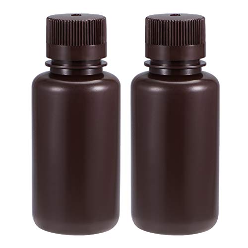 uxcell Plastic Lab Chemical Reagent Bottle 250ml/8.5oz Small Mouth Sample Sealing Liquid Storage Container Brown 2pcs