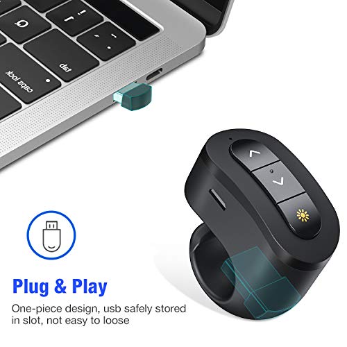 Image of Rechargeable Finger Ring Wireless Presenter Clicker for PowerPoint, Keynote, Mac, Laptop - USB Presentation Remote with 2.4GHz RF