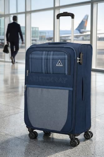 Image of VIP Aristocrat Softsided Polyster 8 Wheels Spinner Luggage with Premium Fabric,Jumbo Sizw,Spacious Interior,Expander and 3 Years International Warranty (Blue, Cabin | 57 CM | Small)