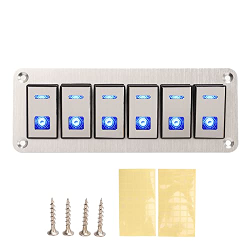 Panel de interruptores de palanca de 6 posiciones, interruptor SPST de encendido y apagado con LED azul, impermeable, de 12 V y 24 V, con diseño preconectado para automóvil, barco,