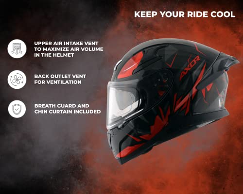 Image of Axor Apex Hunter ISI ECE DOT Certified Full Face Dual Visor Helmet For Men And Women With Pinlock Fitted Outer Clear Visor And Inner Smoke Sun Visor Black Orange Helmet-M