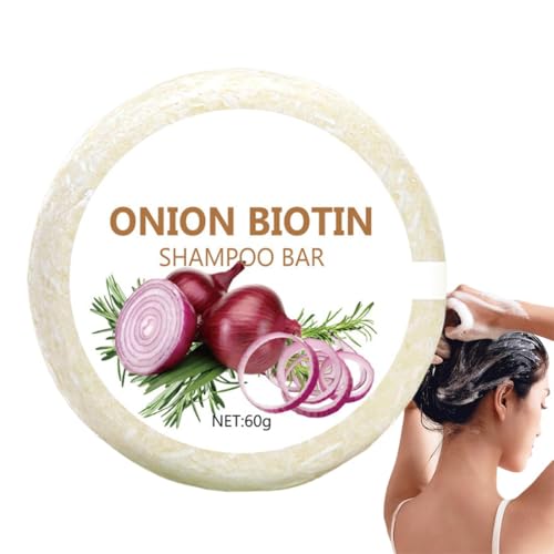 1 Pièces Shampoing oignon Savon 60g, Onion Biotin Shampoo Bar,Mousse Douce Contrôle Frisottis Conditionneur Purifiant Nourrissant Adultes Hommes Femmes Adolescents