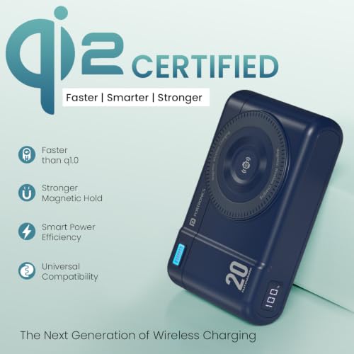 Image of Portronics Power Shutter Air 20K 20000mAh 15W Magnetic Wireless Fast Charging Powerbank with in-Built Type C Lanyard Cable, qi2 Certified, 22.5W Type C PD Output, Type C Bidirectional Port (Blue)