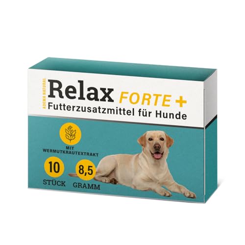 ADEMA NATURAL® Relax Forte+ – Beruhigungsmittel für Hunde Alternative - Natürlicher Futterzusatz bei Stress & Unruhe – Unterstützt Entspannung bei Reisen, Silvester & im Alltag - 10 Tabletten