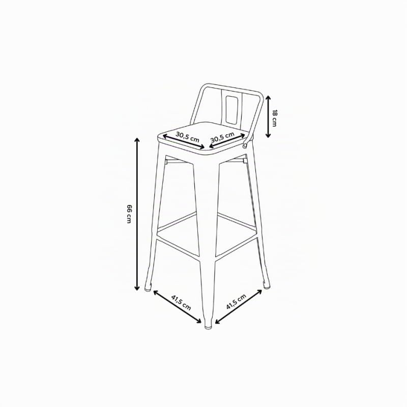 Kosmi Lot de 4 tabourets en métal Blanc Mat Style Industriel avec Dossier et Assise en Bois Clair - Hauteur 66cm