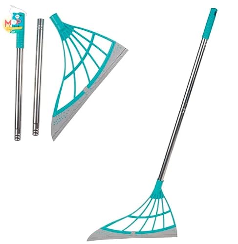 MOP Rodo com Cabo Retratil de Aço Inoxidável Cabeça Flexível em Silicone Azul e Cinza Vassoura magica Multifuncional Limpa Vidro e Seca 83.5 cm