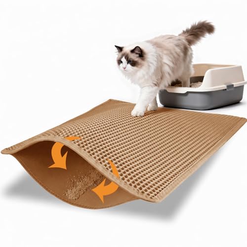 Pieviev Cat Litter Mat Double Layer Waterproof Urine Proof Trapping Mat 1 Pack (30''X24'', Brown)
