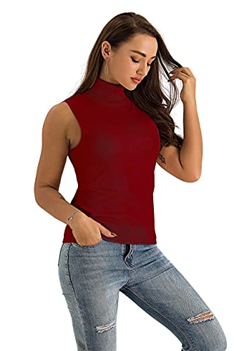 Image of Spicy Sandia Women Stretchable Turtleneck Knit Sleeveless Slim Fit Sweater