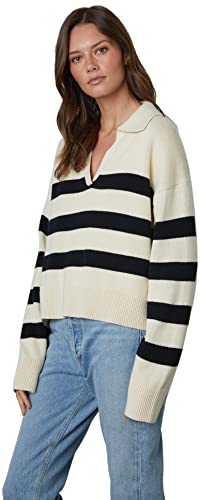 Image of Velvet by Graham & Spencer Women's Lucie Cotton Cashmere Striped Polo Sweater