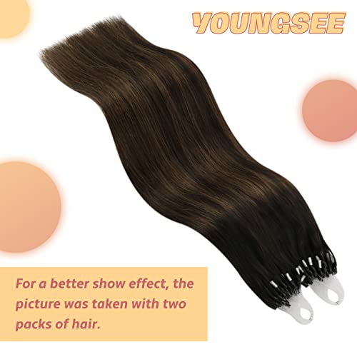 YoungSee Micro Beads Hair Extensions Dark Brown Ombre Medium Brown Micro Loop Hair Extensions 24inch Remy Hair Extension Micro Ring for Wedding Cold Fusion Silky Straight 50s Long Lasting 50g - Image 2