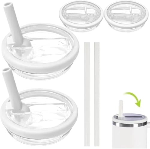 2 Pack 40 oz Tumbler Flip Straw Lid Replacement fit for Stanley Quencher, Spill Proof Splash Resistant Tumbler Lids, Reusable Tumbler Cover (A)
