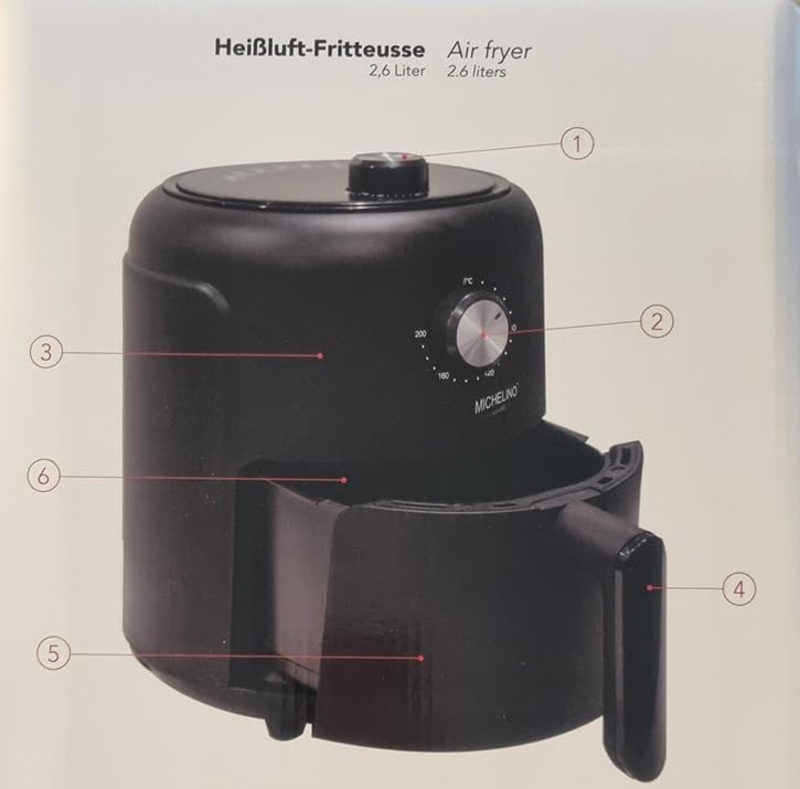 Michelino Heißluftfritteuse 2,6 Liter I Heißluft Fritteuse I Airfryer Air Fryer I 1000 Watt I Bratrost I Zeitschaltuhr I Frittieren ohne Fett – Bild 4