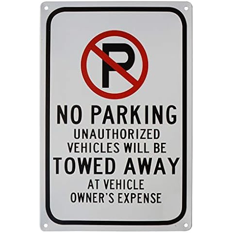 LASMINE No Parking with Symbol Sign, Tow-Away Zone Sign,Indoor Outdoor Plaque Farm Fresh Yard Tin Sign Country Metal Bar Decor 8X12Inch Cover