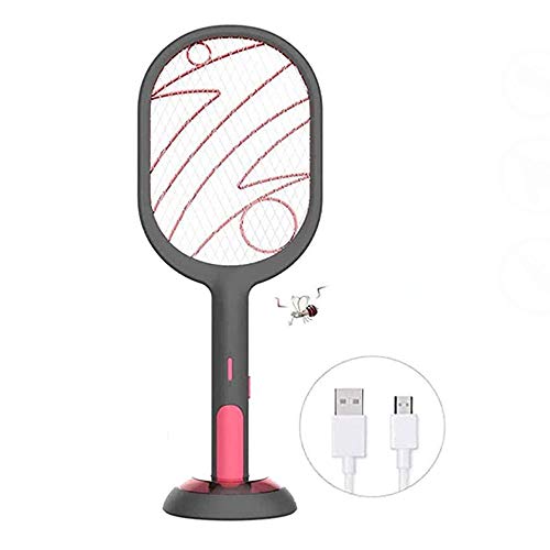 Insektenvernichter 2 in 1 Wiederaufladbare Elektrische Fliegenklatsche, UV-Licht Bug Zapper Als Moskito-Killerlampe, 3000V Moskito-Fliegen-Anti-Moskito-Klatsch-Schläger Mit USB-Aufladung,Grau Cover