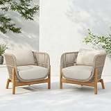 Christopher Knight Home Set of 2 Darne Patio Acacia Wood Accent Chairs, Aluminum Frame Lounge Chair Outdoor with Rope Woven Backrest, Garden Reading Chair with Cushion, Single Sofa Chair, Teak+Beige