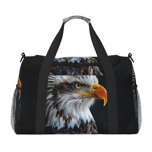 Sacs de week-end imprimé pygargue pour femme grand sac de voyage noir taille unique