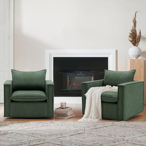 COLAMY Swivel Accent Chair Set of 2, 34 Inches Wide Upholstered Arm Chair with Plump Back...