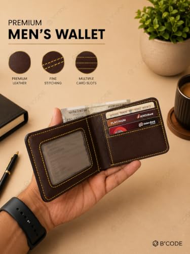 Image of B'Code Personalized Name & Charm Leather Wallet Mens Combo Giftset | Customized Birthday Anniversary Wedding Engagement Office Gifts for Man| Gift for Men| Brothers Raksha Bandhan Present (Brown)