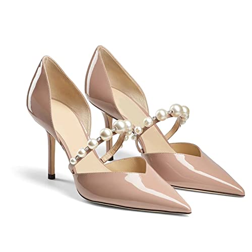 Goolita Closed Pointed Toe Stiletto High Heels Pearl Pumps for Women Patent Leather Party D'Orsay Pumps Wedding Evening Bride Shoes2