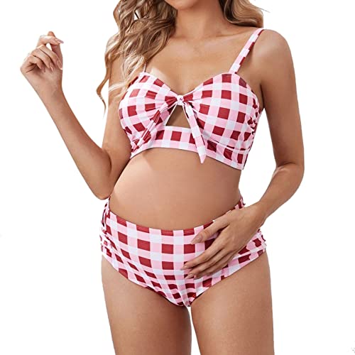 Traje de Baño Tankini para Mujer Maternidad, Bikini con Copa Fija, Estampado a Cuadros, Verano, Sexy, Embarazo