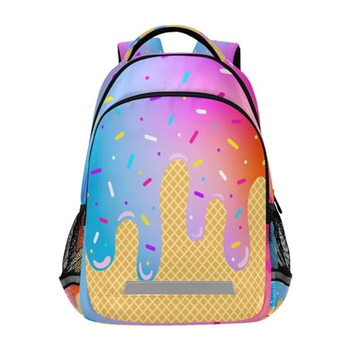 Ice Cream with Gradient Color Backpacks with Chest Strap,Lightweight Bookbags 17 Inch, Casual Daypack Bags